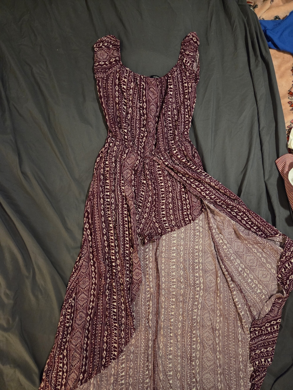 Ambianc Bohemian Burgundy Patterned Maxi Romper Shorts Dress/Train Womens Size M